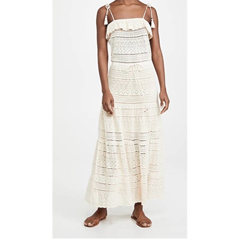 Ba&sh Cal Crochet Cream Boho Tie Shoulders Cotton Maxi Dress Size Small